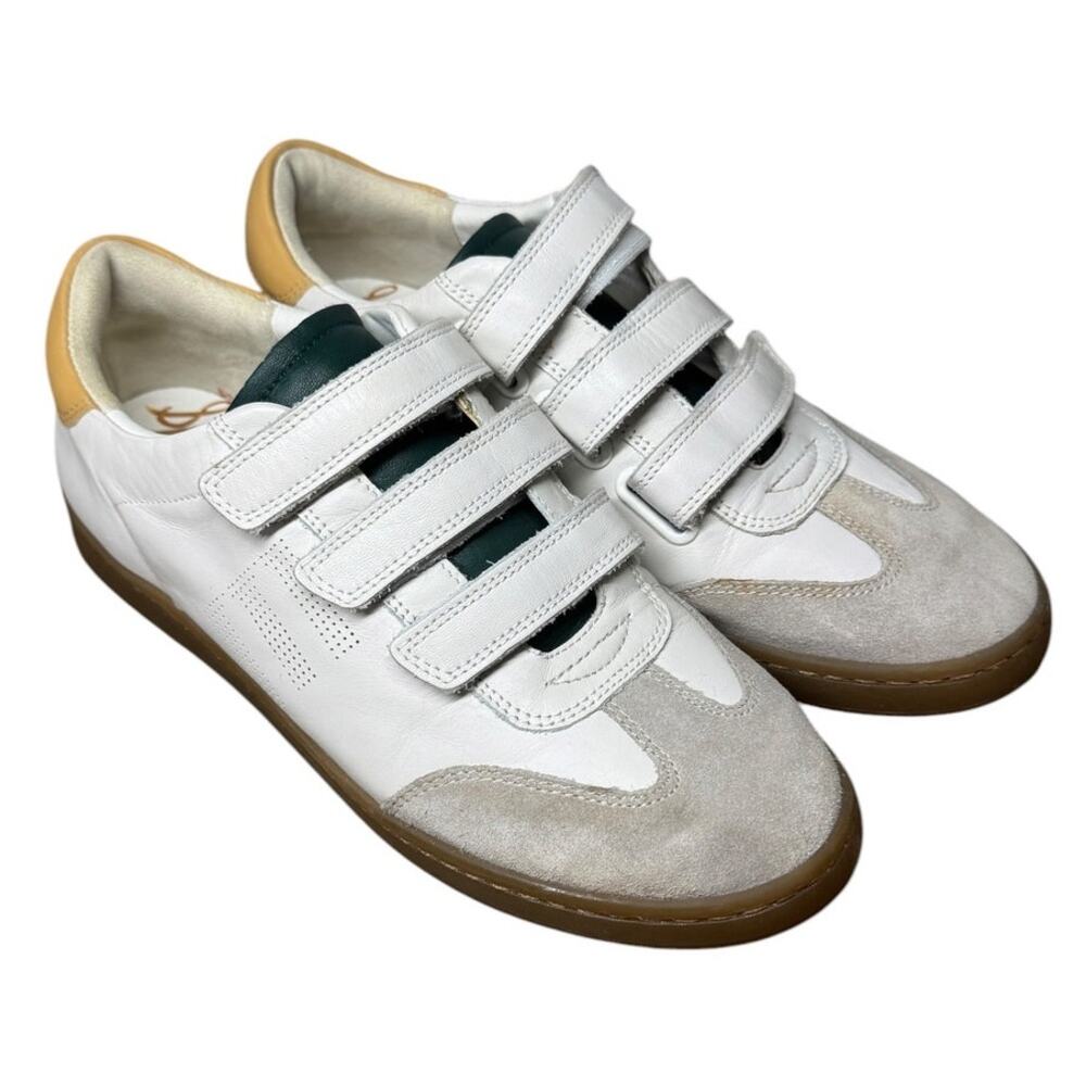 Sam Edelman REVE Women’s 7.5 White Leather Triple Strap Sneakers Gum Sole
